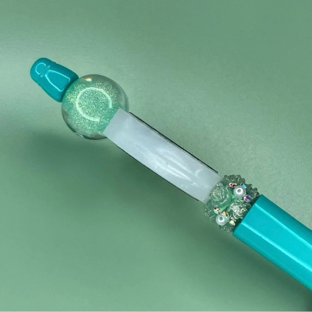 Teal and White Decorative Baby Holding Mother’s Hand Handmade Beaded Pen - Picture 3 of 5